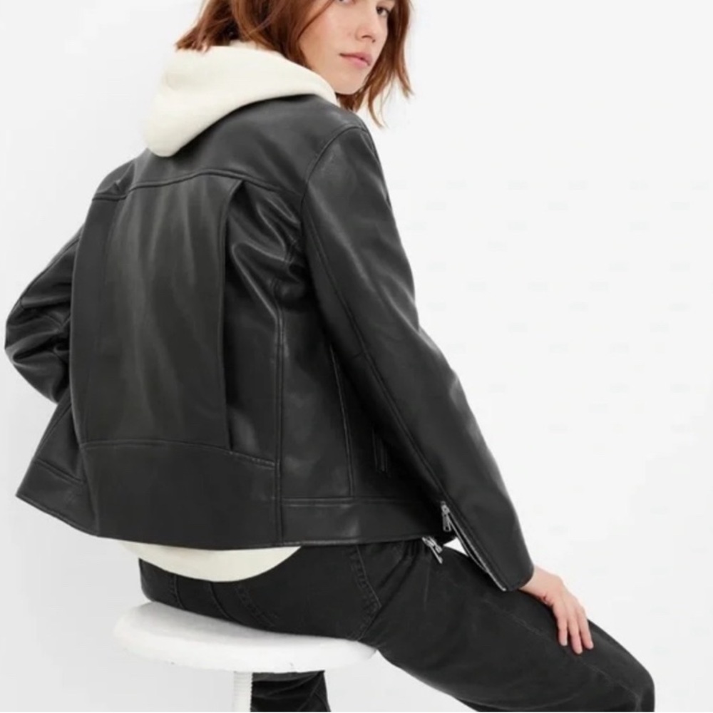 GAP Vegan Faux Leather Bikercore Full Zip Moto Jacket Women’s True Black Small - Picture 7 of 14